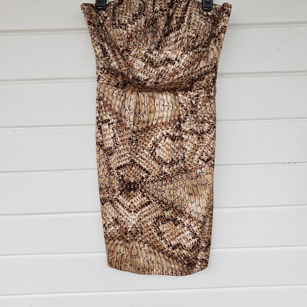 NWT 100% Silk Snakeskin Print Strapless Dress M